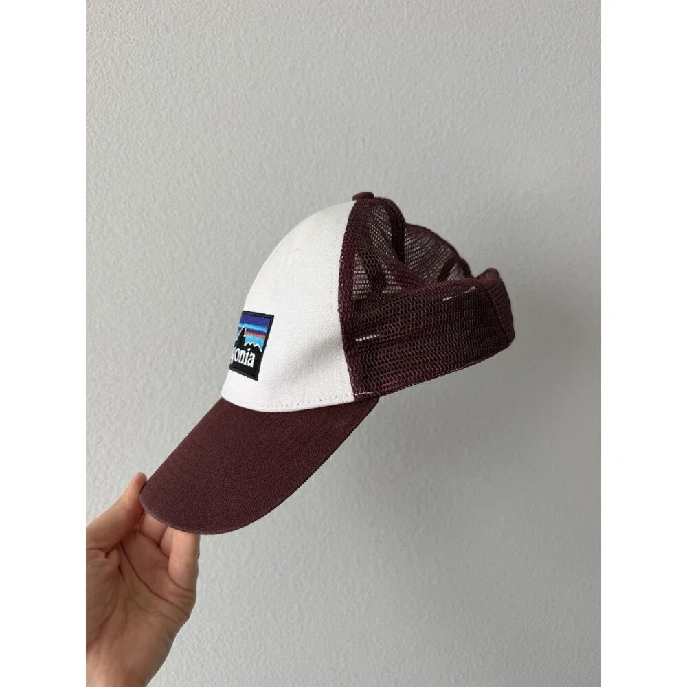 Patagonia Trucker Hat Burgundy/White Mesh Back Adjustable One Size Logo